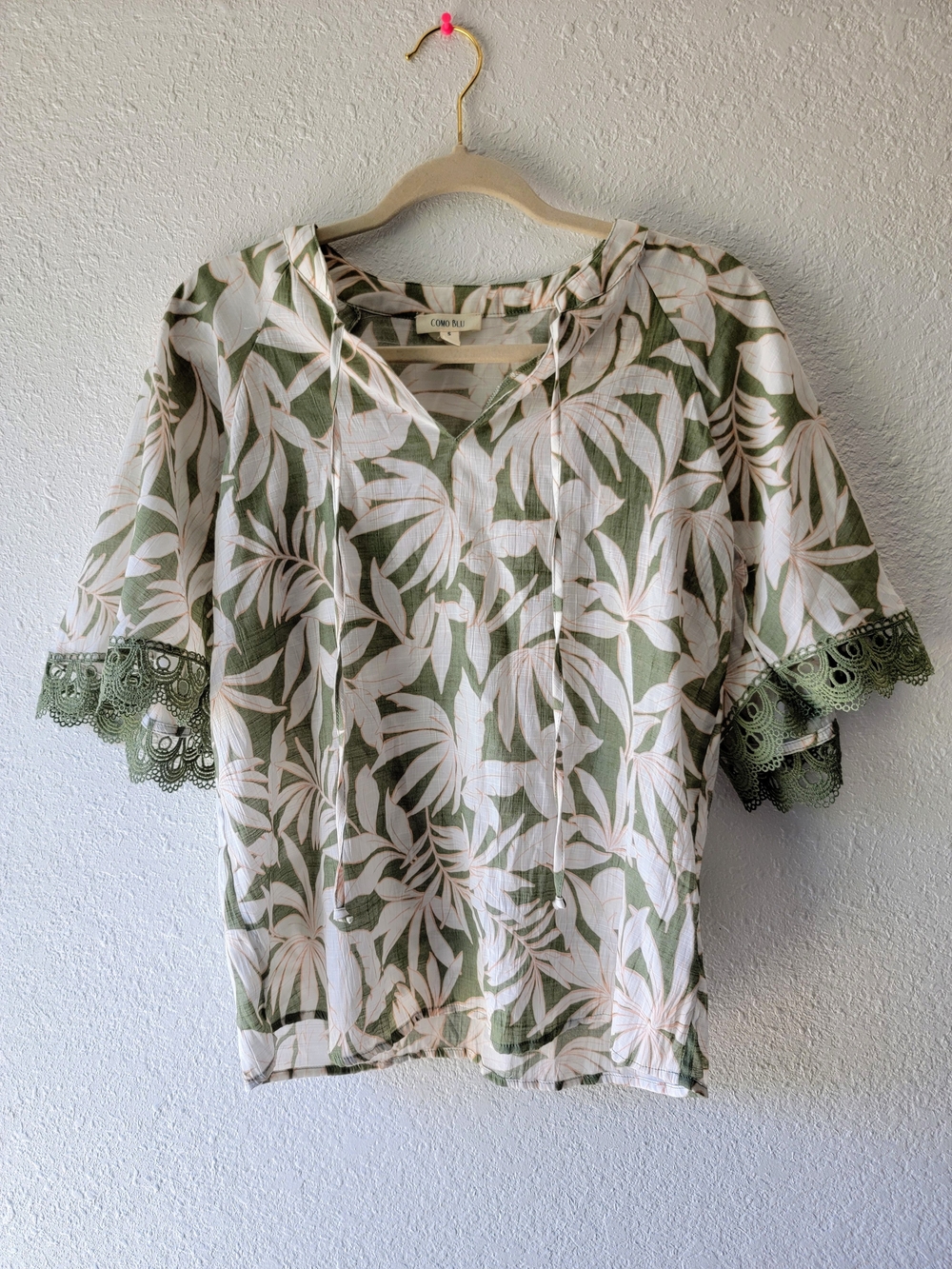 Green Leaf Lace-Trim Women's Top